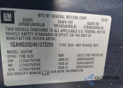 2006 Chevrolet Express Ls z USA, uszkodzony, nr VIN 1GAHG39U461272259